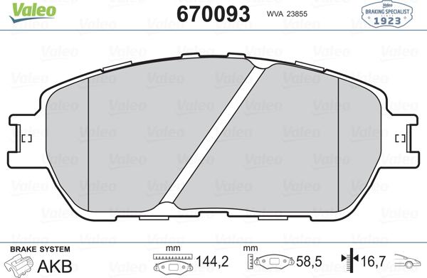 Valeo 670093 - Комплект спирачно феродо, дискови спирачки vvparts.bg