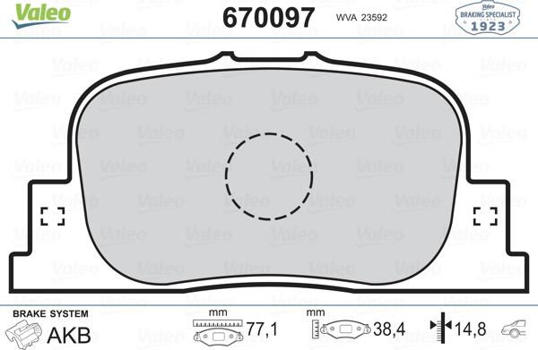 Valeo 670097 - Комплект спирачно феродо, дискови спирачки vvparts.bg