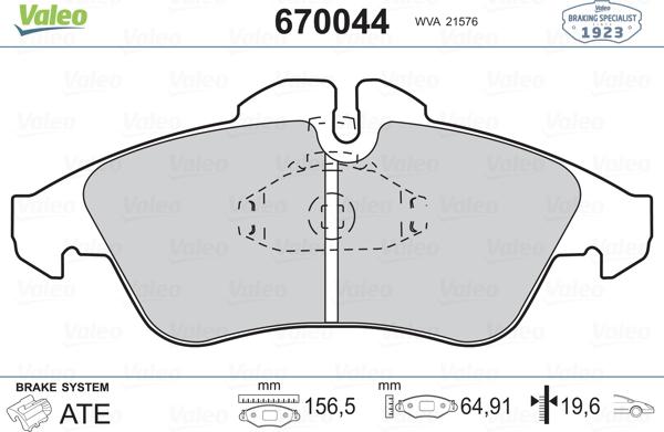 Valeo 670044 - Комплект спирачно феродо, дискови спирачки vvparts.bg