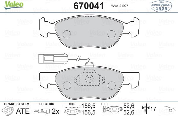 Valeo 670041 - Комплект спирачно феродо, дискови спирачки vvparts.bg