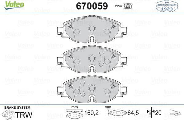 Valeo 670059 - Комплект спирачно феродо, дискови спирачки vvparts.bg