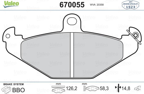 Valeo 670055 - Комплект спирачно феродо, дискови спирачки vvparts.bg