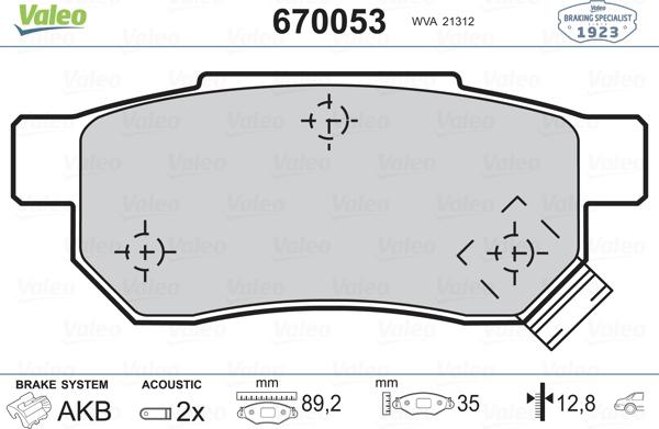 Valeo 670053 - Комплект спирачно феродо, дискови спирачки vvparts.bg