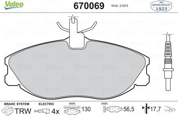 Valeo 670069 - Комплект спирачно феродо, дискови спирачки vvparts.bg