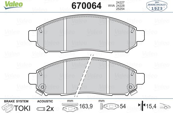 Valeo 670064 - Комплект спирачно феродо, дискови спирачки vvparts.bg