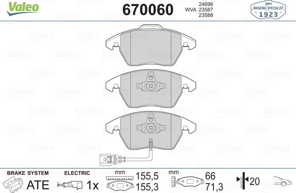 Valeo 670060 - Комплект спирачно феродо, дискови спирачки vvparts.bg