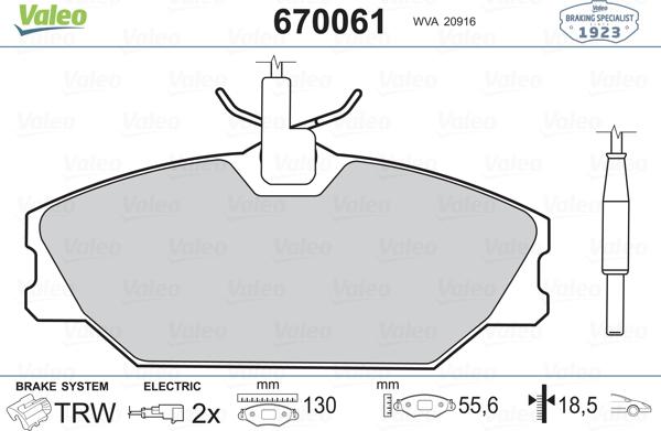 Valeo 670061 - Комплект спирачно феродо, дискови спирачки vvparts.bg