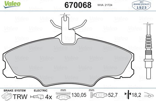 Valeo 670068 - Комплект спирачно феродо, дискови спирачки vvparts.bg