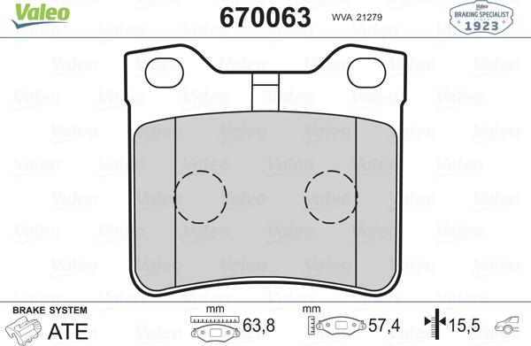 Valeo 670063 - Комплект спирачно феродо, дискови спирачки vvparts.bg