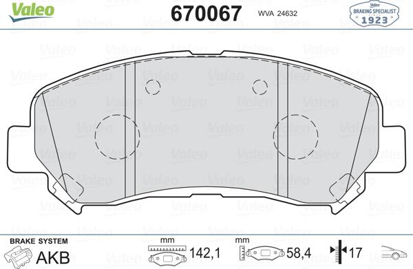 Valeo 670067 - Комплект спирачно феродо, дискови спирачки vvparts.bg