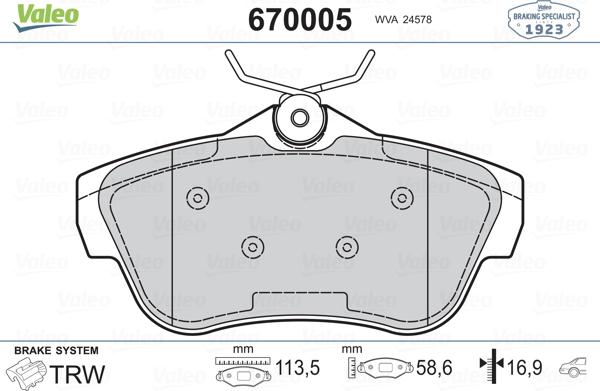 Valeo 670005 - Комплект спирачно феродо, дискови спирачки vvparts.bg