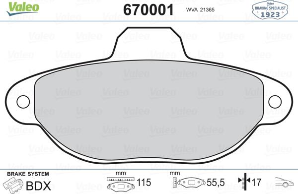 Valeo 670001 - Комплект спирачно феродо, дискови спирачки vvparts.bg