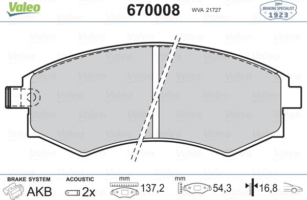 Valeo 670008 - Комплект спирачно феродо, дискови спирачки vvparts.bg