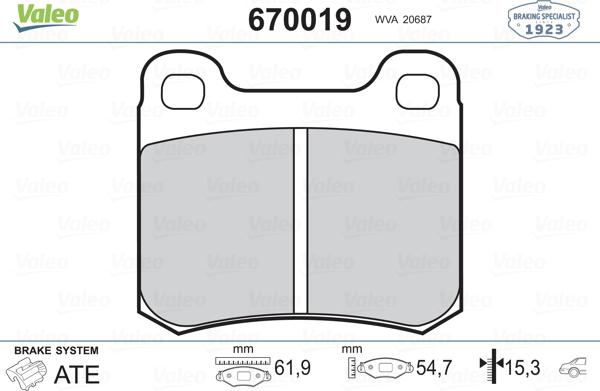 Valeo 670019 - Комплект спирачно феродо, дискови спирачки vvparts.bg