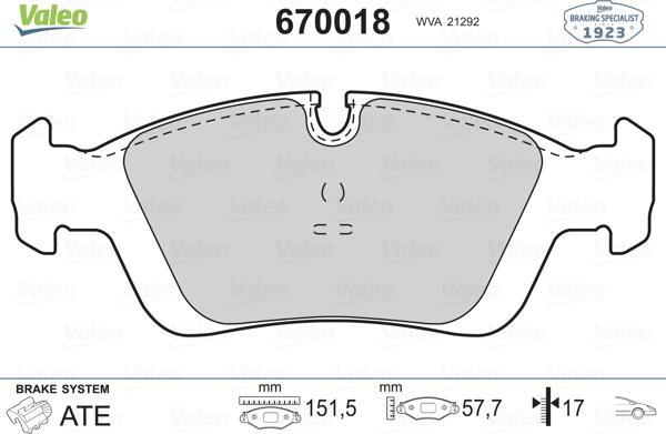 Valeo 670018 - Комплект спирачно феродо, дискови спирачки vvparts.bg