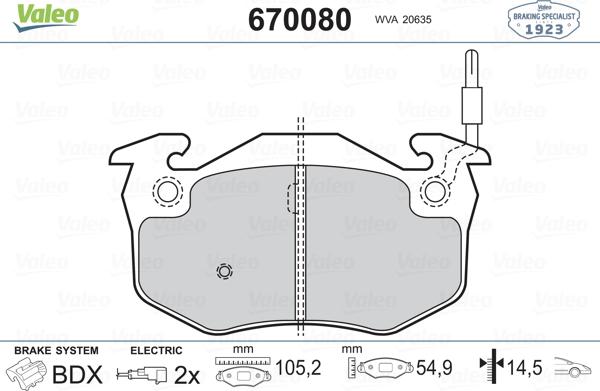 Valeo 670080 - Комплект спирачно феродо, дискови спирачки vvparts.bg