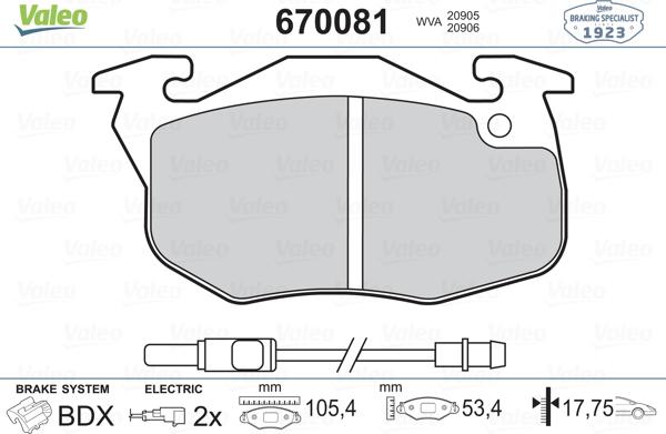 Valeo 670081 - Комплект спирачно феродо, дискови спирачки vvparts.bg