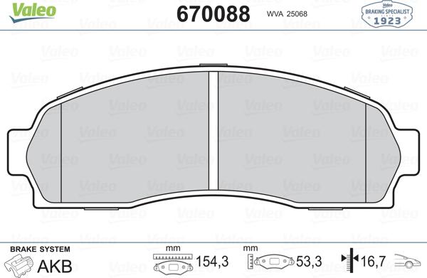 Valeo 670088 - Комплект спирачно феродо, дискови спирачки vvparts.bg