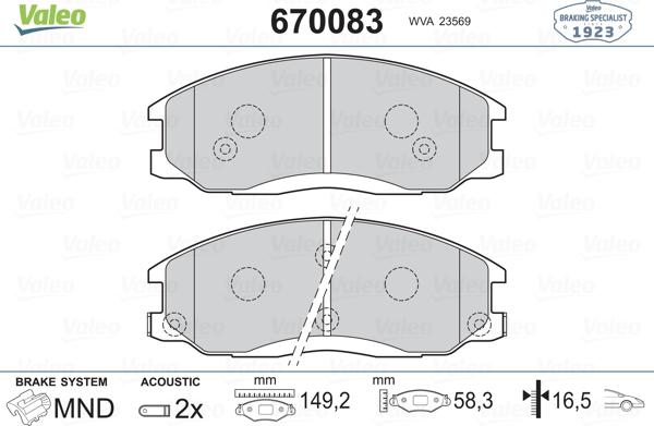 Valeo 670083 - Комплект спирачно феродо, дискови спирачки vvparts.bg