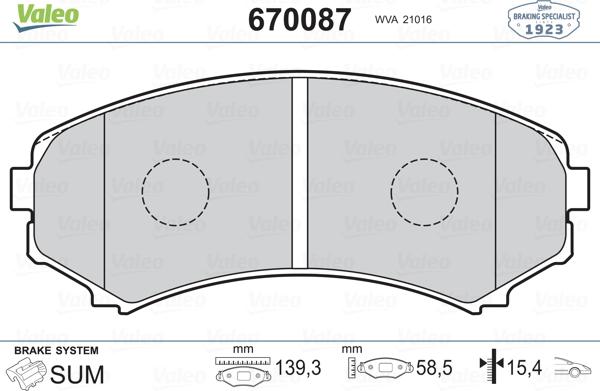 Valeo 670087 - Комплект спирачно феродо, дискови спирачки vvparts.bg