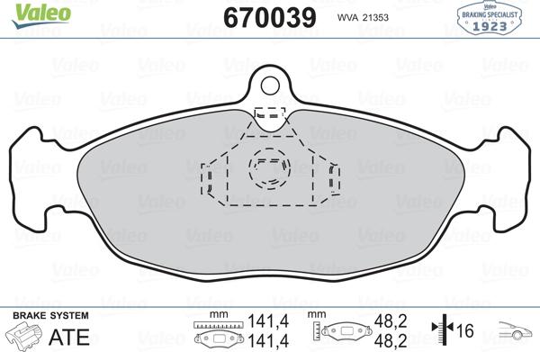 Valeo 670039 - Комплект спирачно феродо, дискови спирачки vvparts.bg