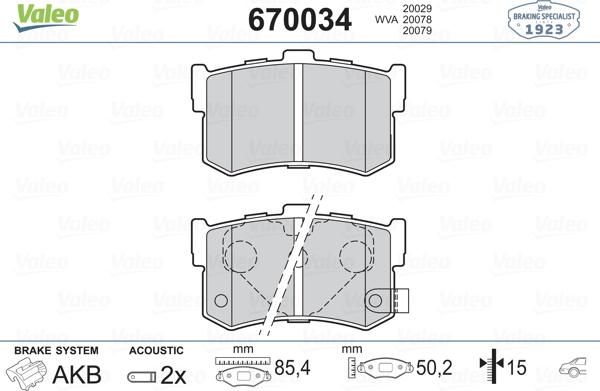 Valeo 670034 - Комплект спирачно феродо, дискови спирачки vvparts.bg