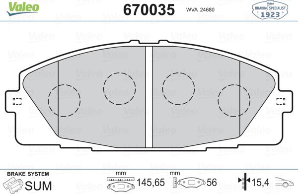 Valeo 670035 - Комплект спирачно феродо, дискови спирачки vvparts.bg