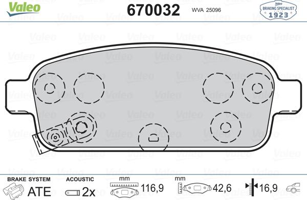 Valeo 670032 - Комплект спирачно феродо, дискови спирачки vvparts.bg