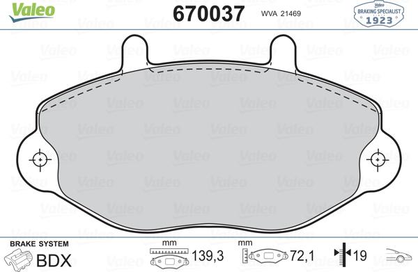 Valeo 670037 - Комплект спирачно феродо, дискови спирачки vvparts.bg