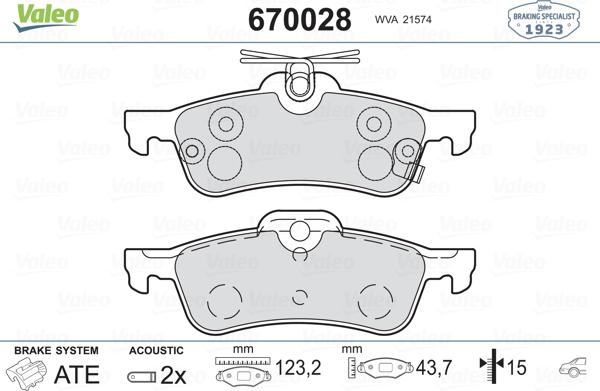 Valeo 670028 - Комплект спирачно феродо, дискови спирачки vvparts.bg