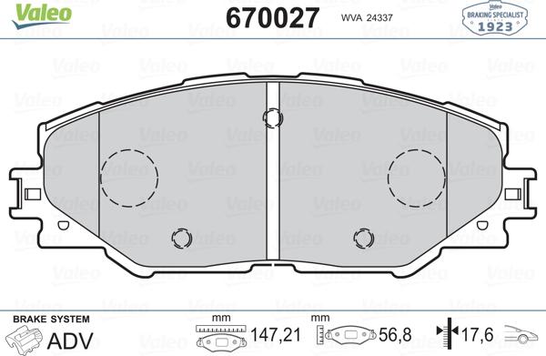 Valeo 670027 - Комплект спирачно феродо, дискови спирачки vvparts.bg