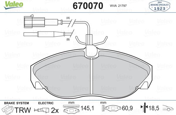 Valeo 670070 - Комплект спирачно феродо, дискови спирачки vvparts.bg