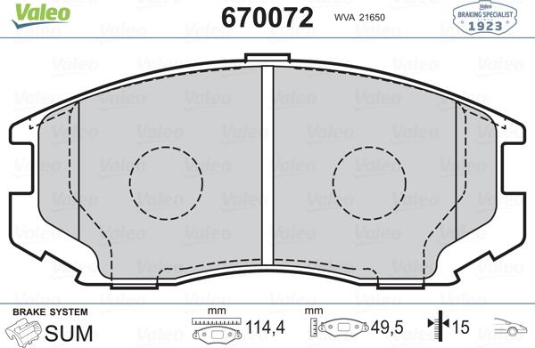 Valeo 670072 - Комплект спирачно феродо, дискови спирачки vvparts.bg