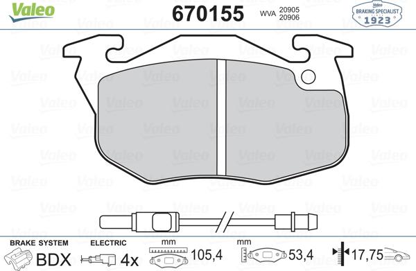 Valeo 670155 - Комплект спирачно феродо, дискови спирачки vvparts.bg