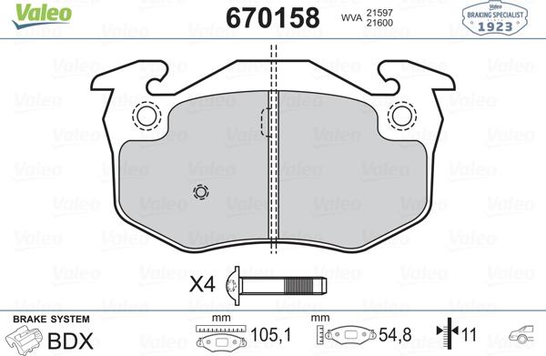 Valeo 670158 - Комплект спирачно феродо, дискови спирачки vvparts.bg