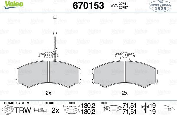 Valeo 670153 - Комплект спирачно феродо, дискови спирачки vvparts.bg