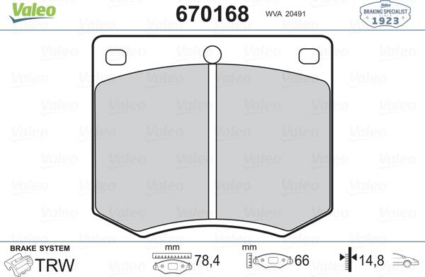 Valeo 670168 - Комплект спирачно феродо, дискови спирачки vvparts.bg