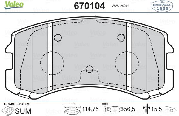 Valeo 670104 - Комплект спирачно феродо, дискови спирачки vvparts.bg