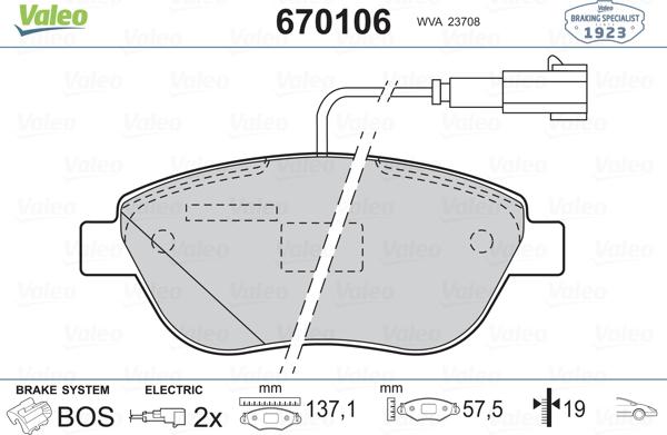 Valeo 670106 - Комплект спирачно феродо, дискови спирачки vvparts.bg