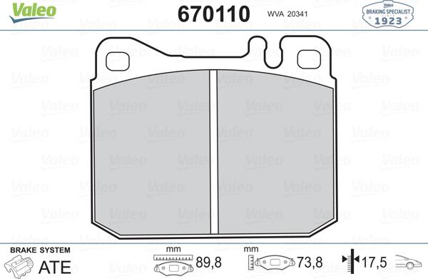 Valeo 670110 - Комплект спирачно феродо, дискови спирачки vvparts.bg