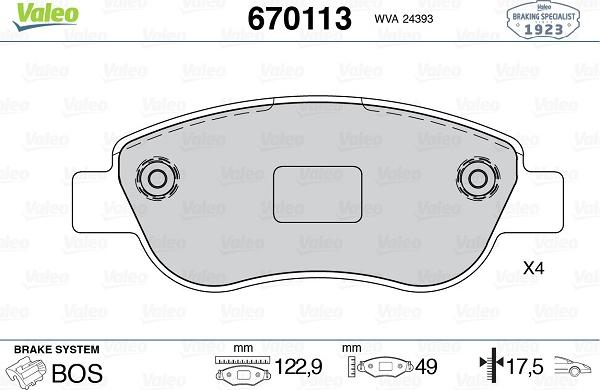 Valeo 670113 - Комплект спирачно феродо, дискови спирачки vvparts.bg