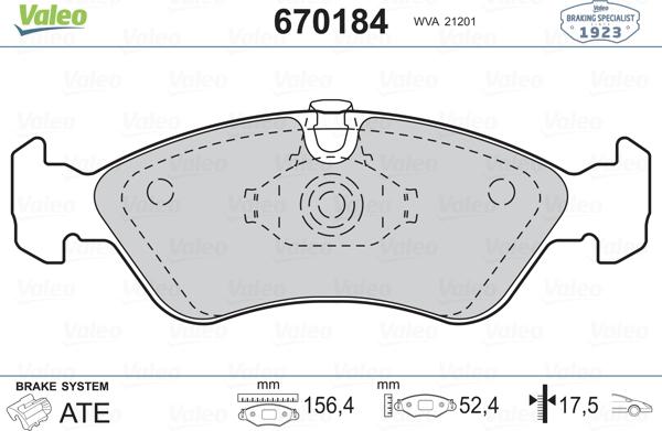 Valeo 670184 - Комплект спирачно феродо, дискови спирачки vvparts.bg