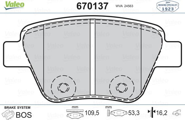 Valeo 670137 - Комплект спирачно феродо, дискови спирачки vvparts.bg