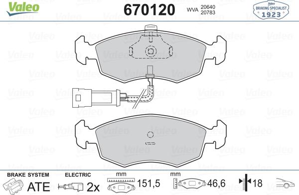 Valeo 670120 - Комплект спирачно феродо, дискови спирачки vvparts.bg