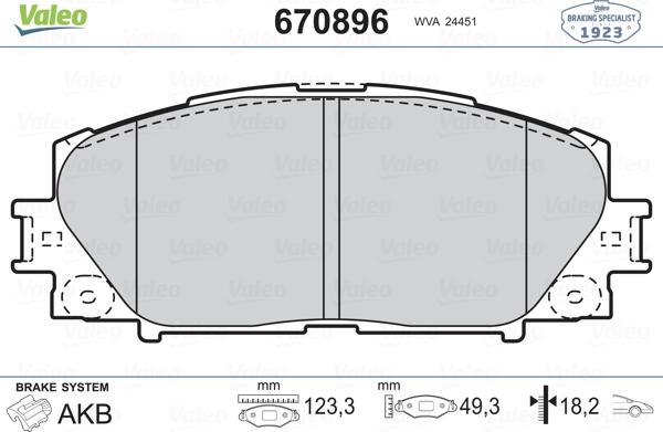 Valeo 670896 - Комплект спирачно феродо, дискови спирачки vvparts.bg