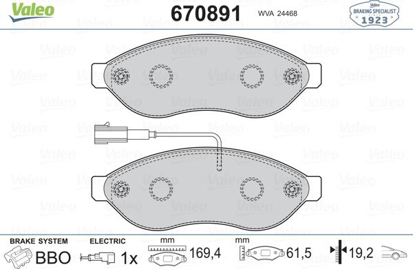 Valeo 670891 - Комплект спирачно феродо, дискови спирачки vvparts.bg