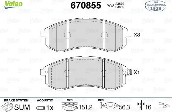 Valeo 670855 - Комплект спирачно феродо, дискови спирачки vvparts.bg