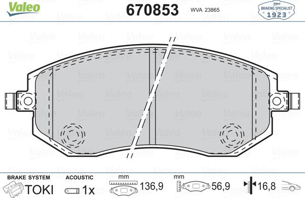 Valeo 670853 - Комплект спирачно феродо, дискови спирачки vvparts.bg