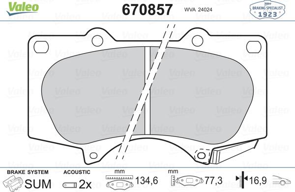 Valeo 670857 - Комплект спирачно феродо, дискови спирачки vvparts.bg