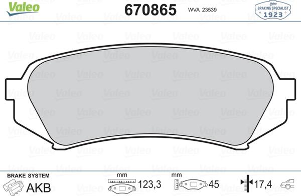 Valeo 670865 - Комплект спирачно феродо, дискови спирачки vvparts.bg